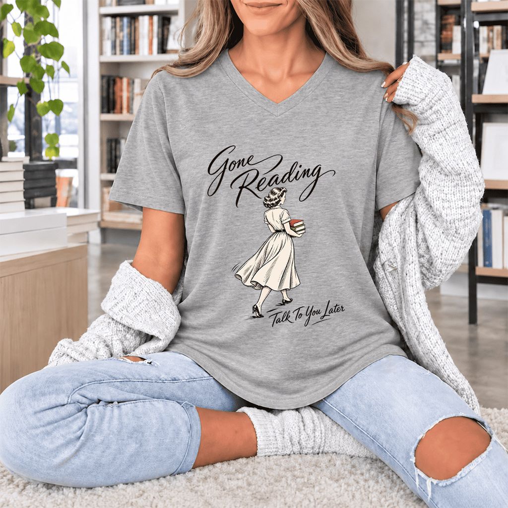 Gone Reading Talk To You Later Ultra-Soft V-Neck | Book Lover Gift Athletic Heather