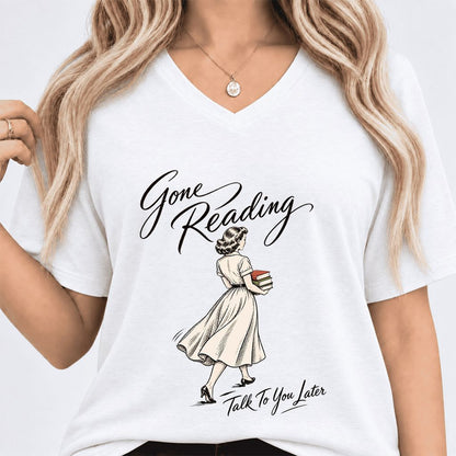 Gone Reading Talk To You Later Ultra-Soft V-Neck | Book Lover Gift White