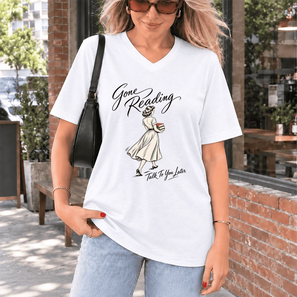 Gone Reading Talk To You Later Ultra-Soft V-Neck | Book Lover Gift White