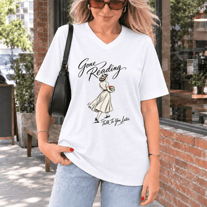 Gone Reading Talk To You Later Ultra-Soft V-Neck | Book Lover Gift White