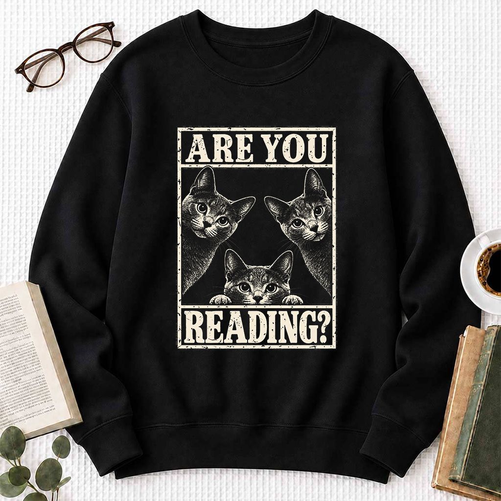 ARE YOU READING Russian Blue Printed Sweatshirt | Cat Lover Gift Black
