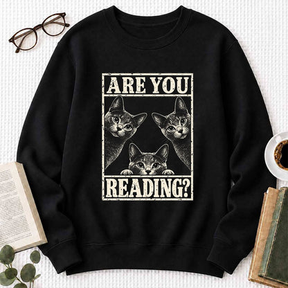 ARE YOU READING Russian Blue Printed Sweatshirt | Cat Lover Gift Black