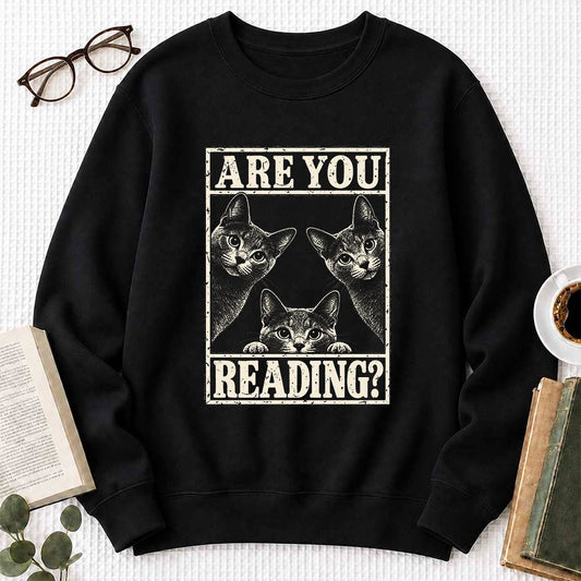 Are You Reading Russian Blue Crewneck Sweatshirt | Cat Lover Gift Black