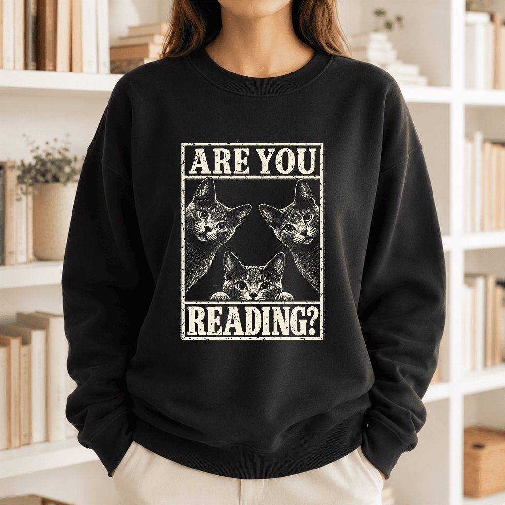 ARE YOU READING Russian Blue Printed Sweatshirt | Cat Lover Gift Black