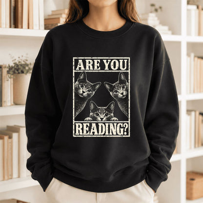ARE YOU READING Russian Blue Printed Sweatshirt | Cat Lover Gift Black