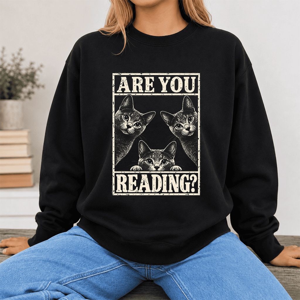 ARE YOU READING Russian Blue Printed Sweatshirt | Cat Lover Gift Black