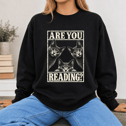 ARE YOU READING Russian Blue Printed Sweatshirt | Cat Lover Gift Black