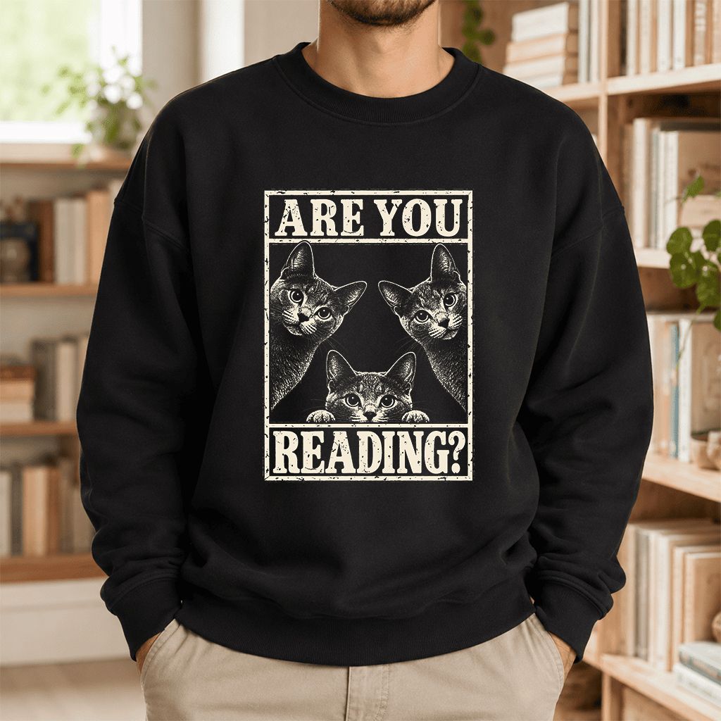 ARE YOU READING Russian Blue Printed Sweatshirt | Cat Lover Gift Black