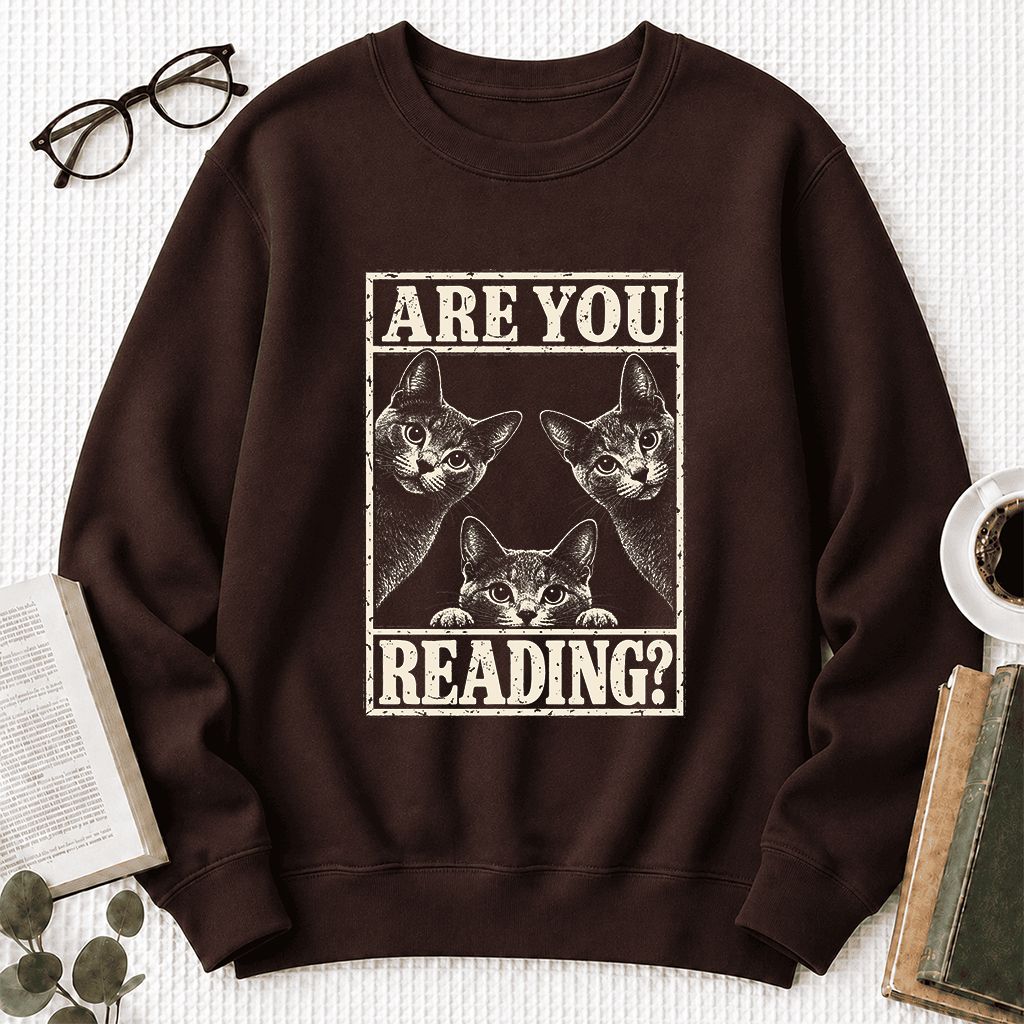 ARE YOU READING Russian Blue Printed Sweatshirt | Cat Lover Gift Dark Chocolate