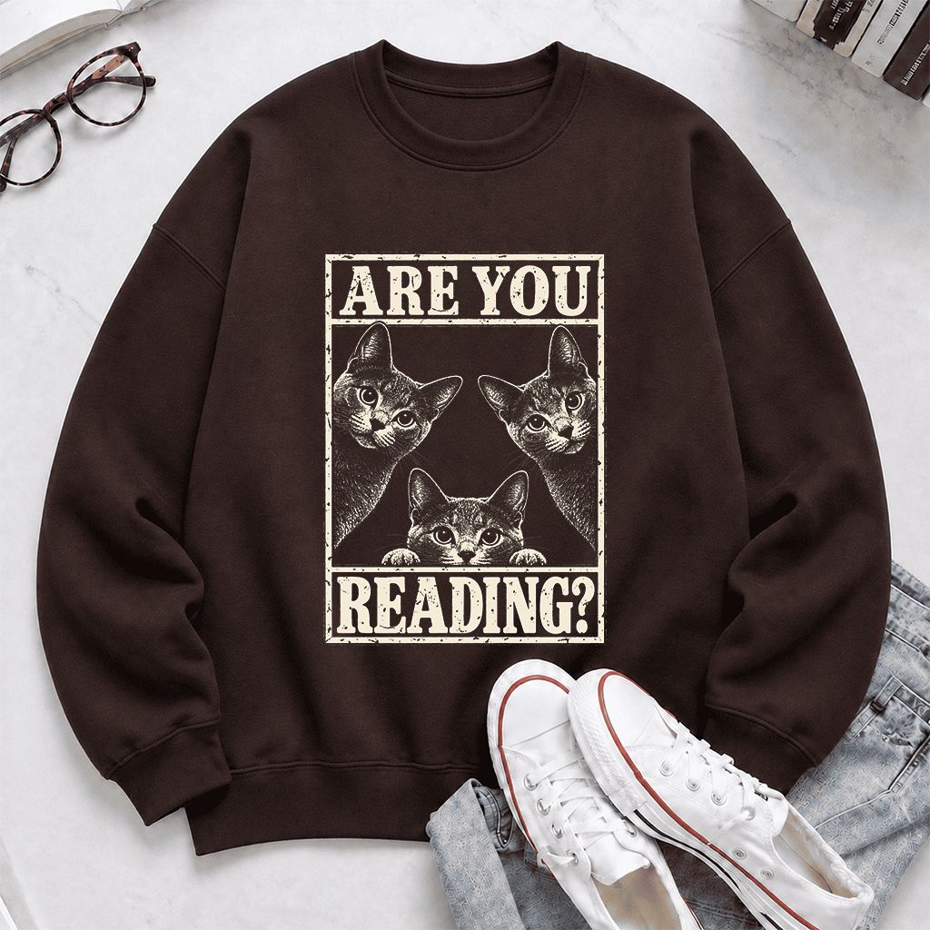 ARE YOU READING Russian Blue Printed Sweatshirt | Cat Lover Gift Dark Chocolate