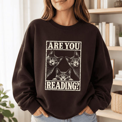 ARE YOU READING Russian Blue Printed Sweatshirt | Cat Lover Gift Dark Chocolate