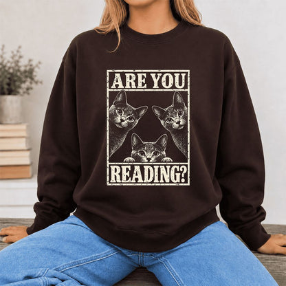 ARE YOU READING Russian Blue Printed Sweatshirt | Cat Lover Gift Dark Chocolate