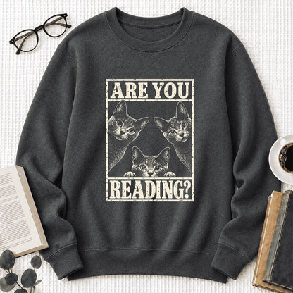 ARE YOU READING Russian Blue Printed Sweatshirt | Cat Lover Gift Dark Heather