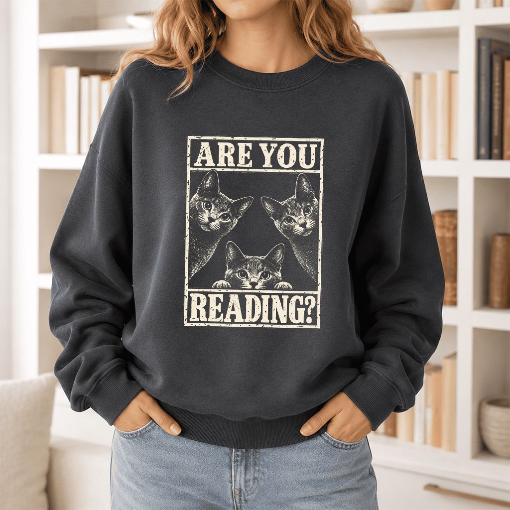 ARE YOU READING Russian Blue Printed Sweatshirt | Cat Lover Gift Dark Heather