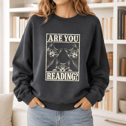 ARE YOU READING Russian Blue Printed Sweatshirt | Cat Lover Gift Dark Heather