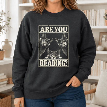 ARE YOU READING Russian Blue Printed Sweatshirt | Cat Lover Gift Dark Heather