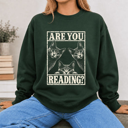 ARE YOU READING Russian Blue Printed Sweatshirt | Cat Lover Gift Forest Green