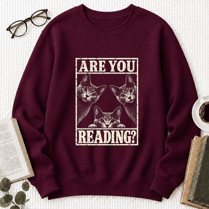 ARE YOU READING Russian Blue Printed Sweatshirt | Cat Lover Gift Maroon
