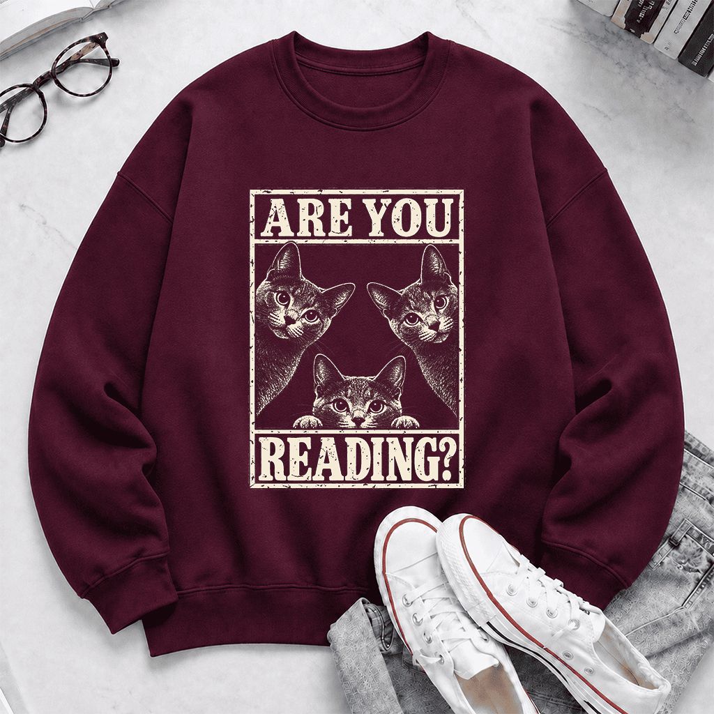 ARE YOU READING Russian Blue Printed Sweatshirt | Cat Lover Gift Maroon