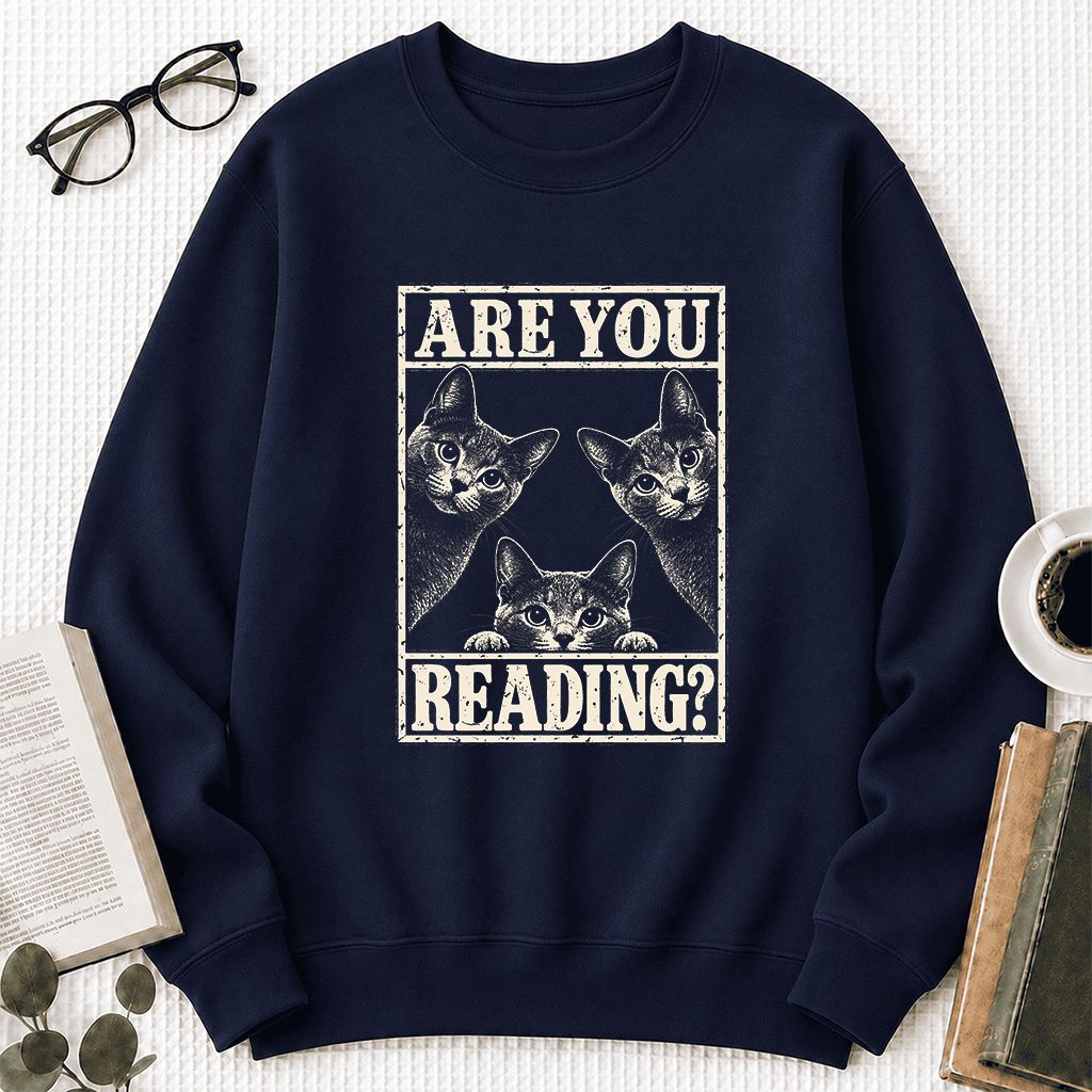 ARE YOU READING Russian Blue Printed Sweatshirt | Cat Lover Gift Navy