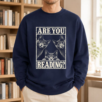 ARE YOU READING Russian Blue Printed Sweatshirt | Cat Lover Gift Navy