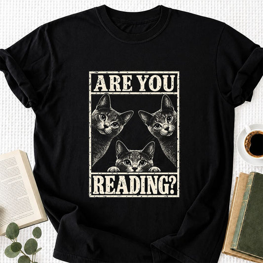 ARE YOU READING Russian Blue Printed T-Shirt | Cat Lover Gift Black