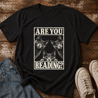 ARE YOU READING Russian Blue Printed T-Shirt | Cat Lover Gift Black