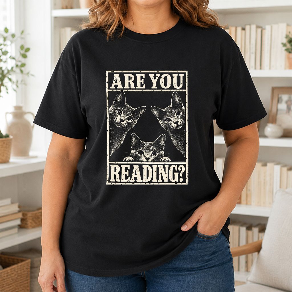 ARE YOU READING Russian Blue Printed T-Shirt | Cat Lover Gift Black