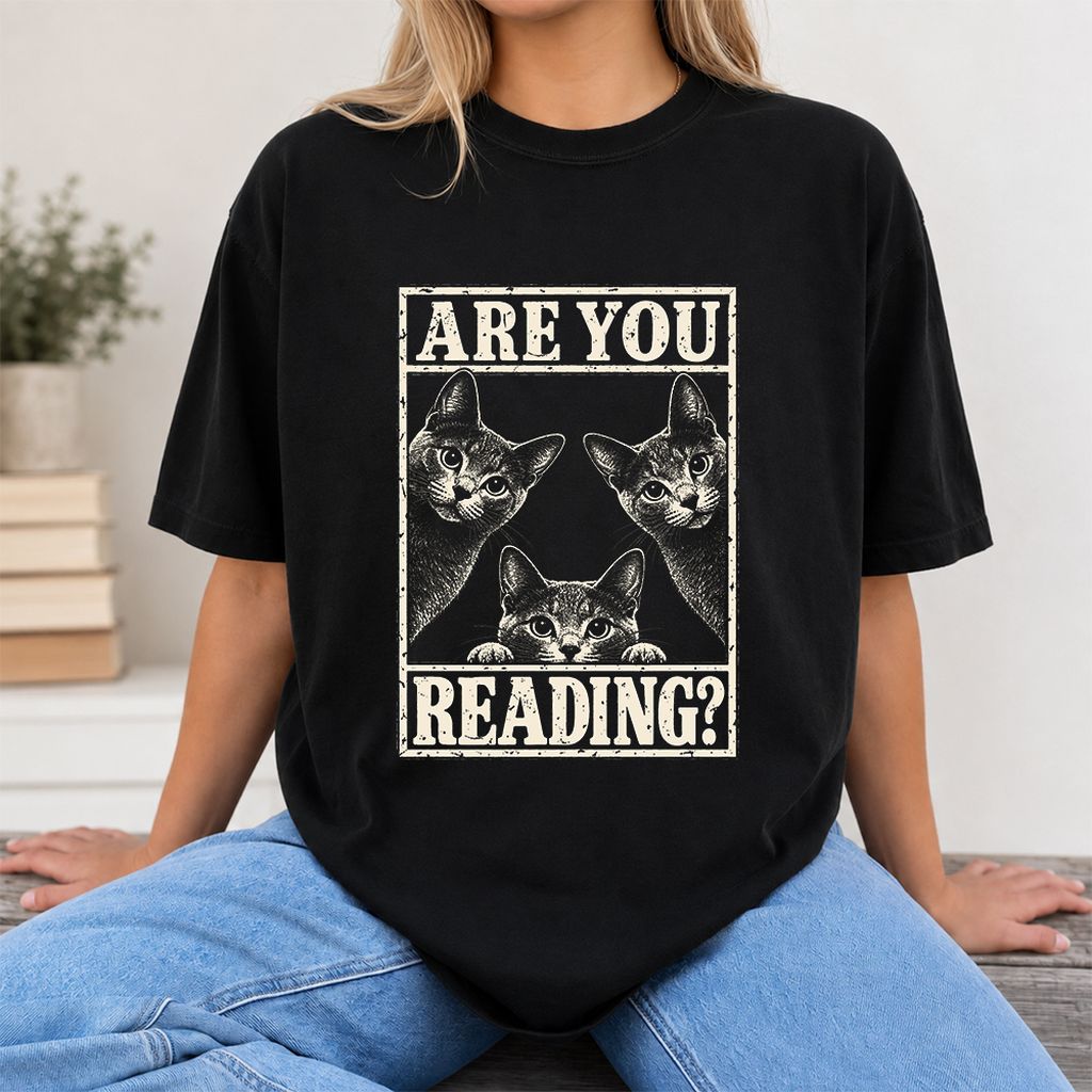 ARE YOU READING Russian Blue Printed T-Shirt | Cat Lover Gift Black