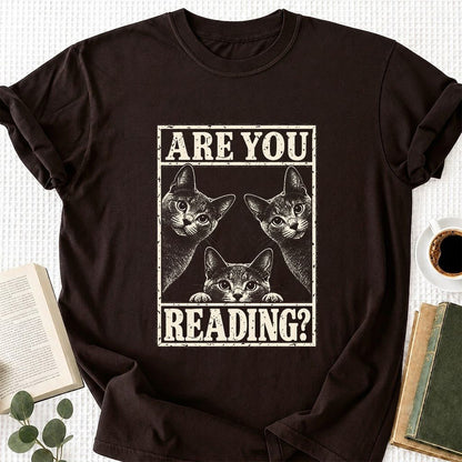 ARE YOU READING Russian Blue Printed T-Shirt | Cat Lover Gift Dark Chocolate