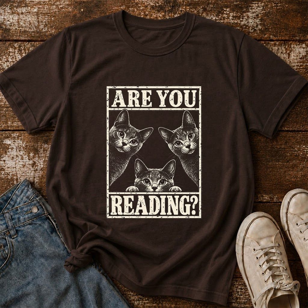 ARE YOU READING Russian Blue Printed T-Shirt | Cat Lover Gift Dark Chocolate