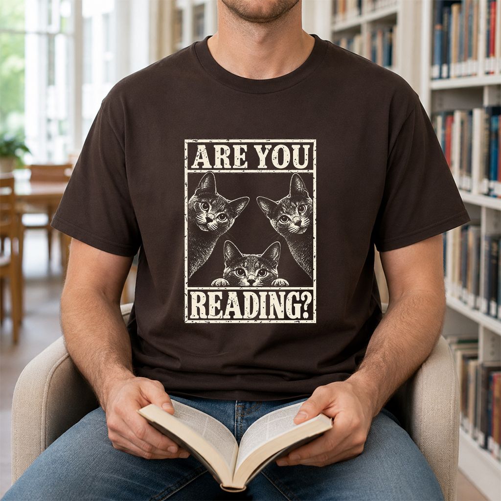 ARE YOU READING Russian Blue Printed T-Shirt | Cat Lover Gift Dark Chocolate