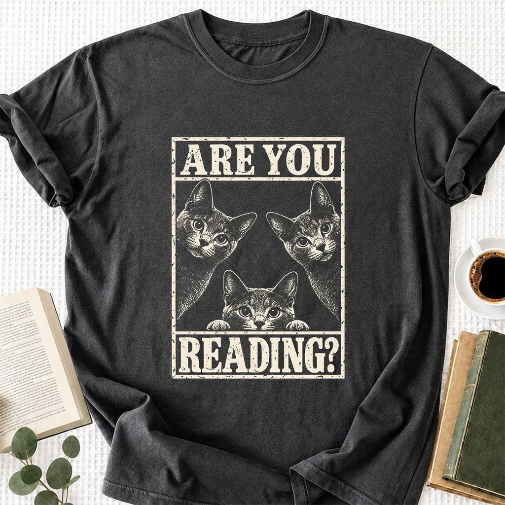 ARE YOU READING Russian Blue Printed T-Shirt | Cat Lover Gift Dark Heather