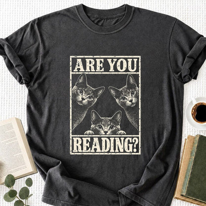 ARE YOU READING Russian Blue Printed T-Shirt | Cat Lover Gift Dark Heather
