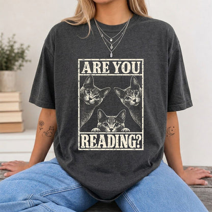 ARE YOU READING Russian Blue Printed T-Shirt | Cat Lover Gift Dark Heather