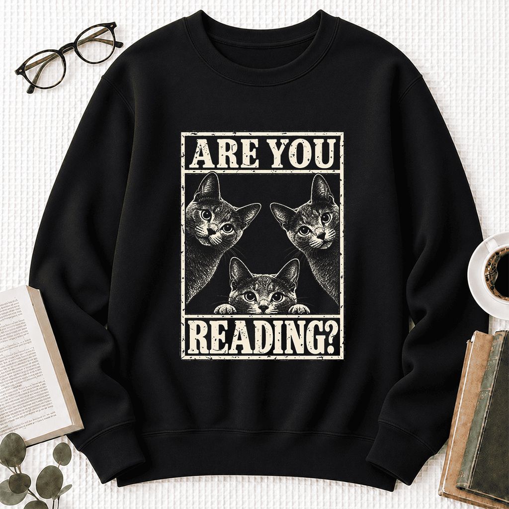 Are You Reading Russian Blue Softstyle Sweatshirt | Cat Lover Reader Gift Black