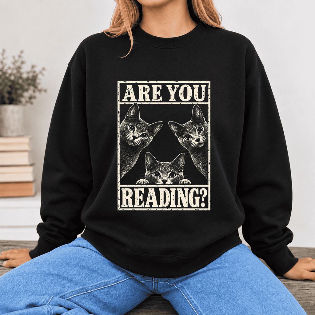 Are You Reading Russian Blue Softstyle Sweatshirt | Cat Lover Reader Gift Black