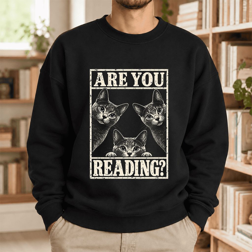 Are You Reading Russian Blue Softstyle Sweatshirt | Cat Lover Reader Gift Black