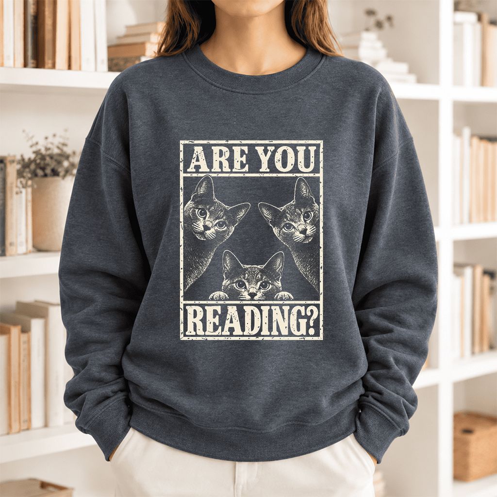 Are You Reading Russian Blue Softstyle Sweatshirt | Cat Lover Reader Gift Dark Heather