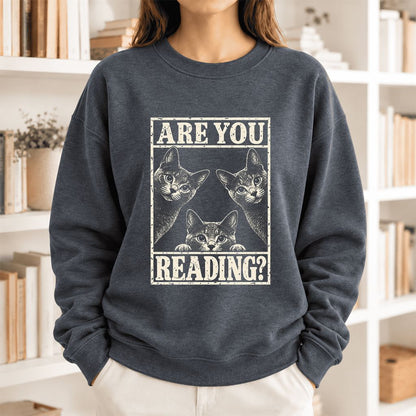 Are You Reading Russian Blue Softstyle Sweatshirt | Cat Lover Reader Gift Dark Heather