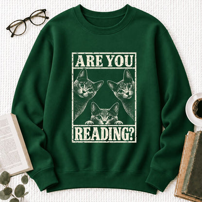Are You Reading Russian Blue Softstyle Sweatshirt | Cat Lover Reader Gift Forest Green