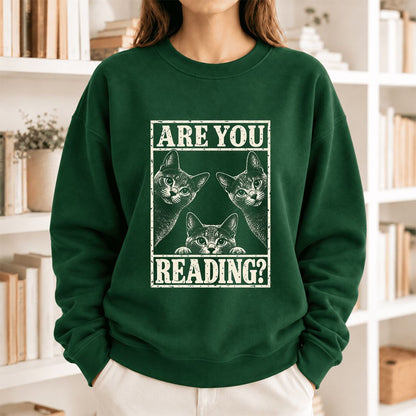 Are You Reading Russian Blue Softstyle Sweatshirt | Cat Lover Reader Gift Forest Green