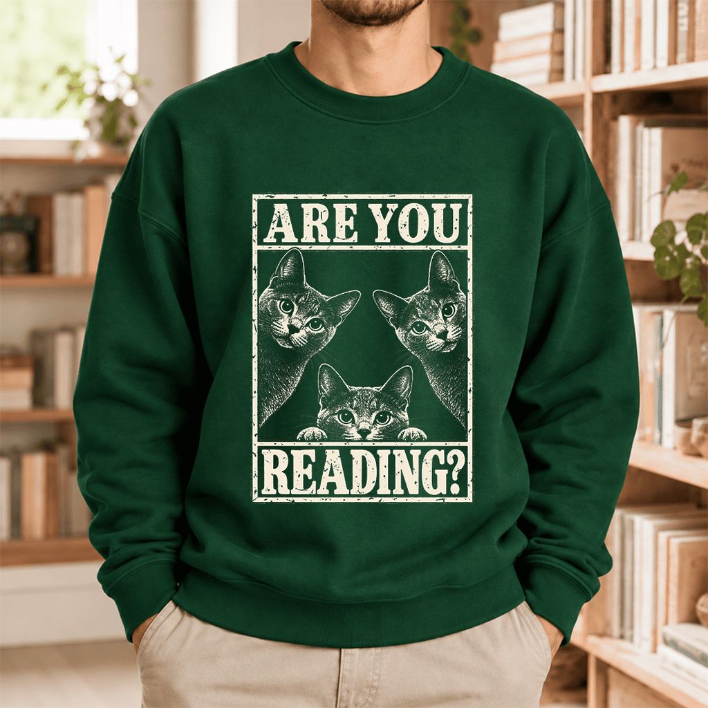 Are You Reading Russian Blue Softstyle Sweatshirt | Cat Lover Reader Gift Forest Green