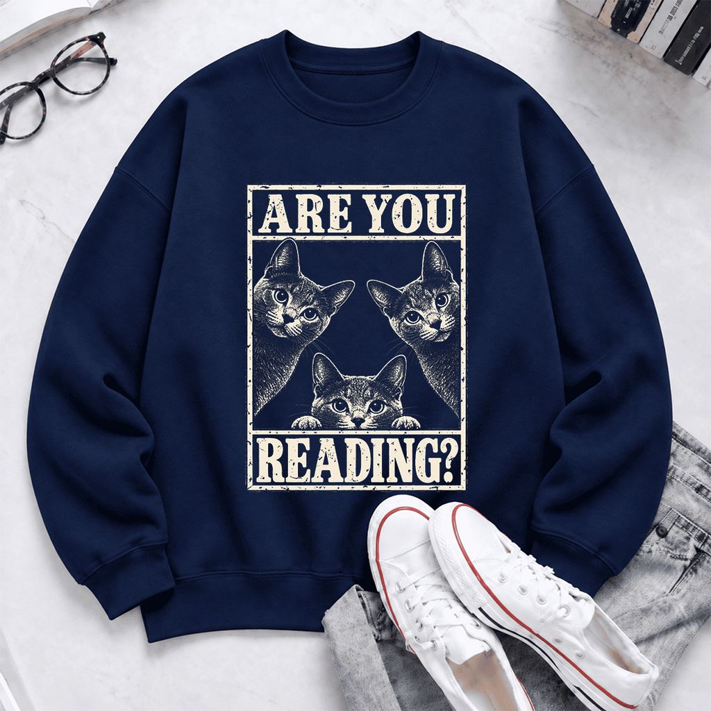 Are You Reading Russian Blue Softstyle Sweatshirt | Cat Lover Reader Gift Navy