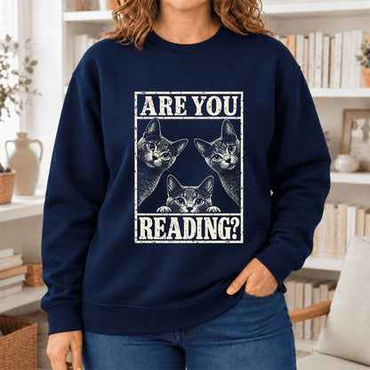 Are You Reading Russian Blue Softstyle Sweatshirt | Cat Lover Reader Gift Navy