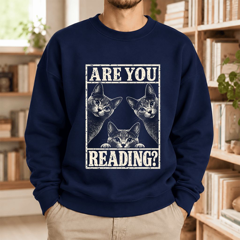 Are You Reading Russian Blue Softstyle Sweatshirt | Cat Lover Reader Gift Navy