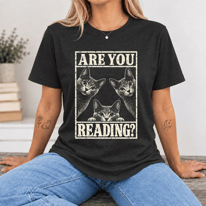 ARE YOU READING Russian Blue Ultra-Soft Cotton T-Shirt | Cat Lover Gift Black Heather