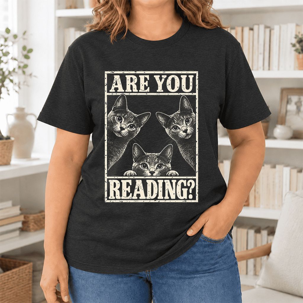 ARE YOU READING Russian Blue Ultra-Soft Cotton T-Shirt | Cat Lover Gift Black Heather