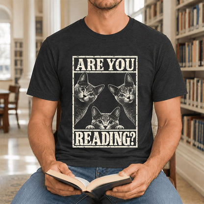 ARE YOU READING Russian Blue Ultra-Soft Cotton T-Shirt | Cat Lover Gift Black Heather