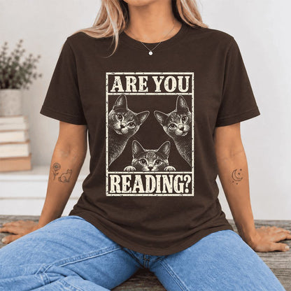 ARE YOU READING Russian Blue Ultra-Soft Cotton T-Shirt | Cat Lover Gift Brown